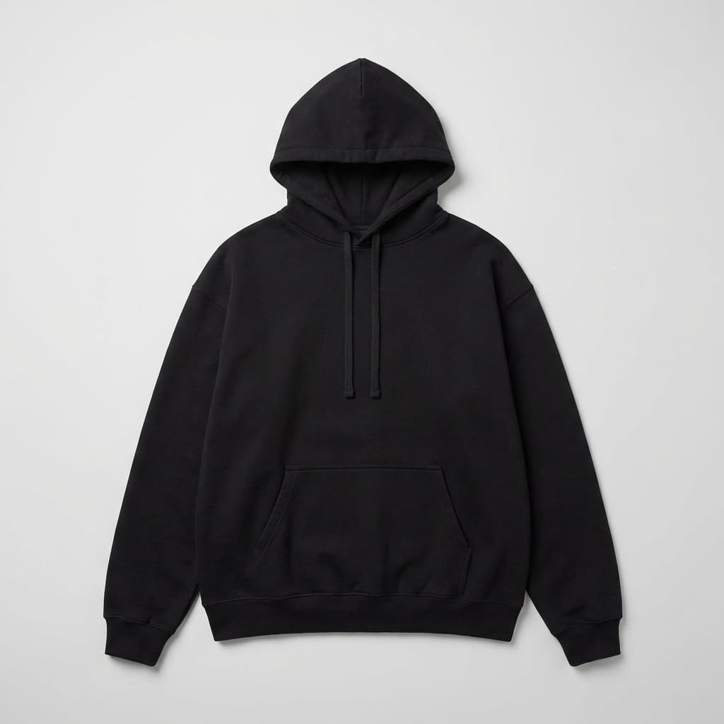 Hoodie negro — flat lay
